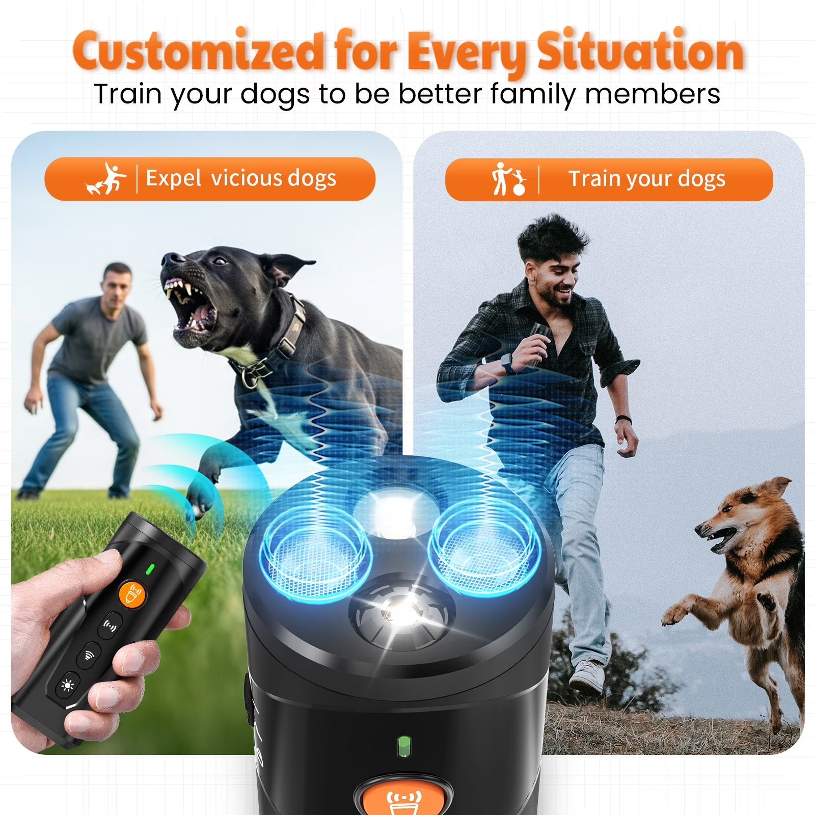 Ultrasonic anti Barking Device, Handheld Dog Bark Deterrent Device Stops Bad Behavior, Alternative to Painful Dog Shock Collar.