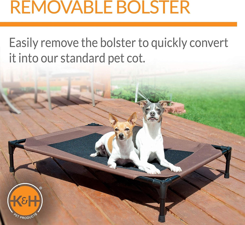Original Bolster Pet Cot Outdoor Elevated Dog Bed with Removable Bolsters - Chocolate/Black Mesh, Large 30 X 42 X 7 Inches.