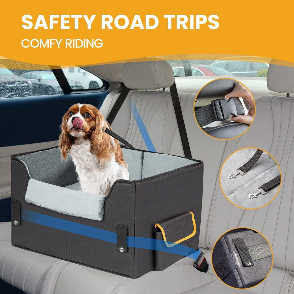 Dog Car Seat for Small Dogs, Elevated Dog Booster Seat Pet Travel Carrier Bed for Car with Adjustable Straps Pet Car Booster Seat for Small Dogs Cats.