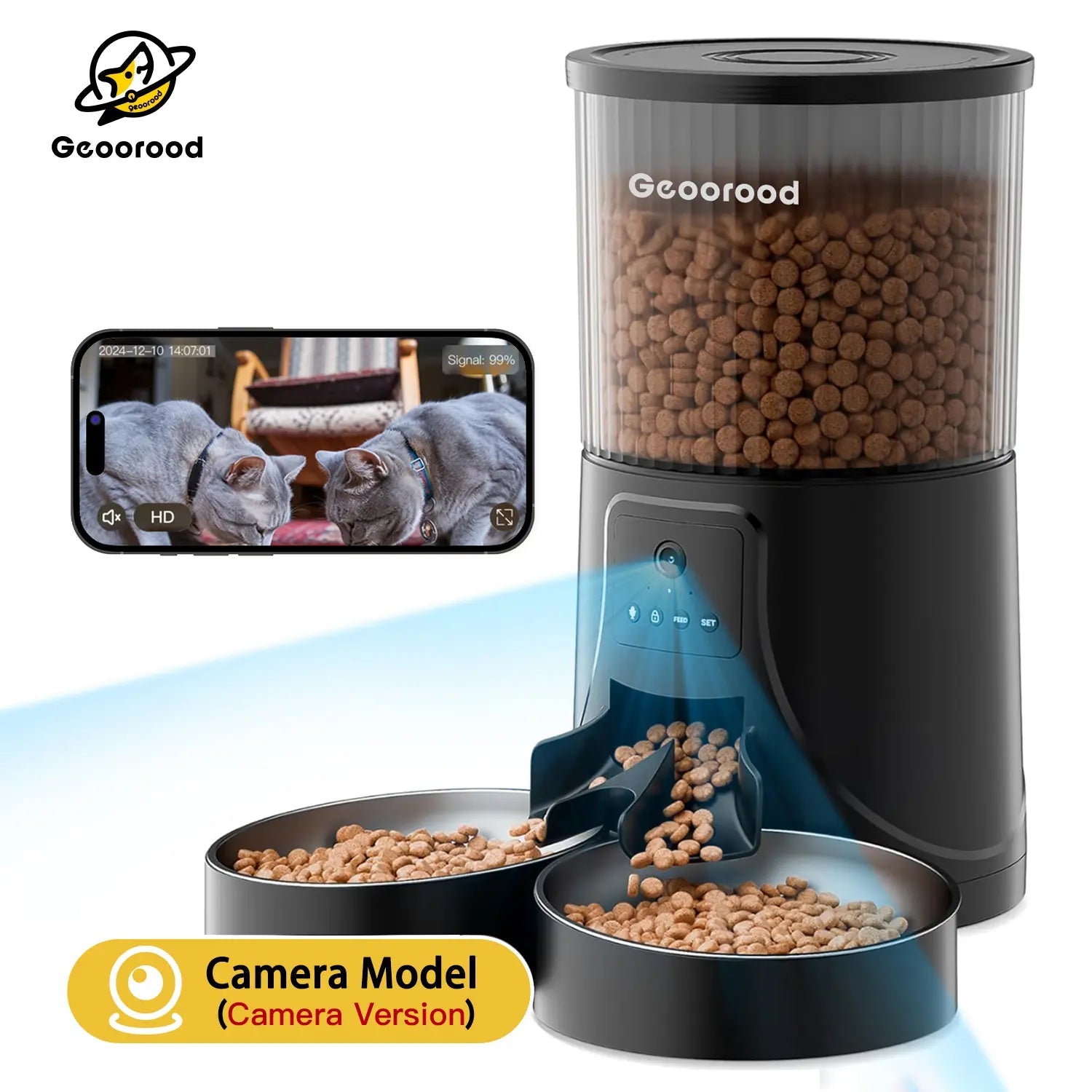 Geoorood Automatic Pet Feeder with Camera, 1080P HD Video , 2.4G Wifi Pet Feeder with 2-Way Audio, 4L Large Capacity, Dual Bowl Design for Cats and Dogs#Summervibes #Petlovers