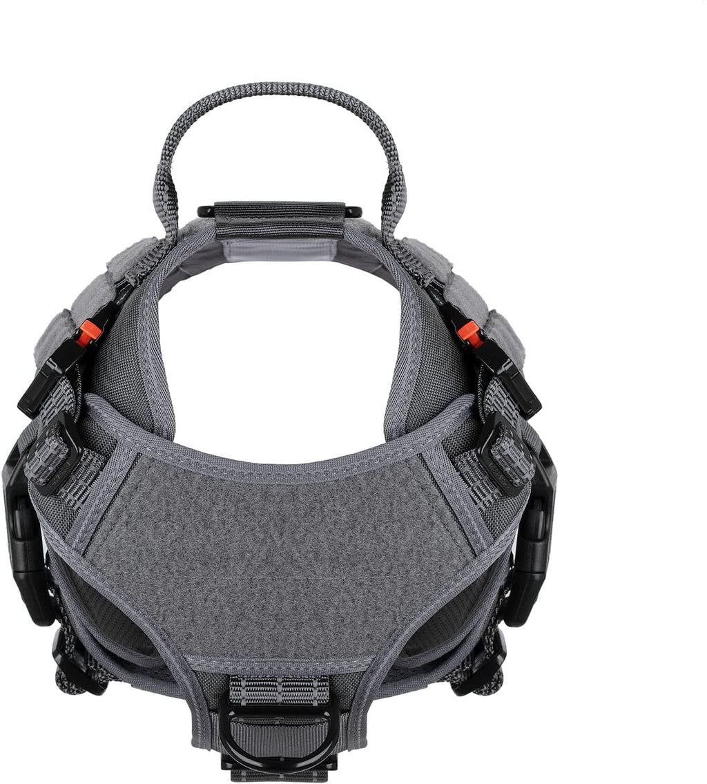 Tactical Dog Harness, Medium Size,2X Metal Buckle,Working Dog MOLLE Vest with Handle,No Pulling Front Leash Clip,Hook and Loop Panel (Grey,M (Pack of 1)).