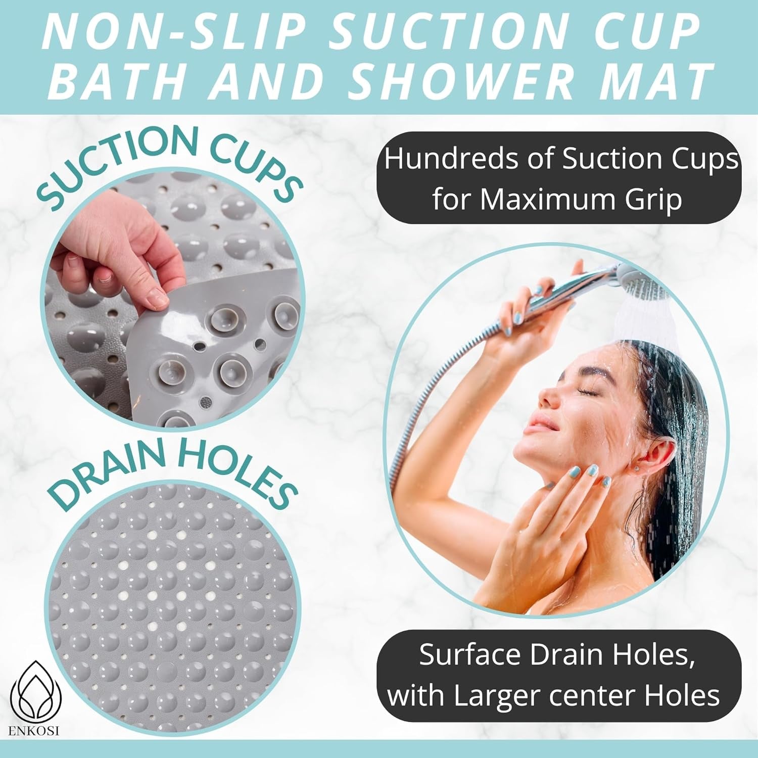Large Non Slip Bathtub & Shower Mat - Extra Long 40 X 16 Inch, anti Slip Bathmats for Bathroom Tub (40X16 Grey 1-Pack).