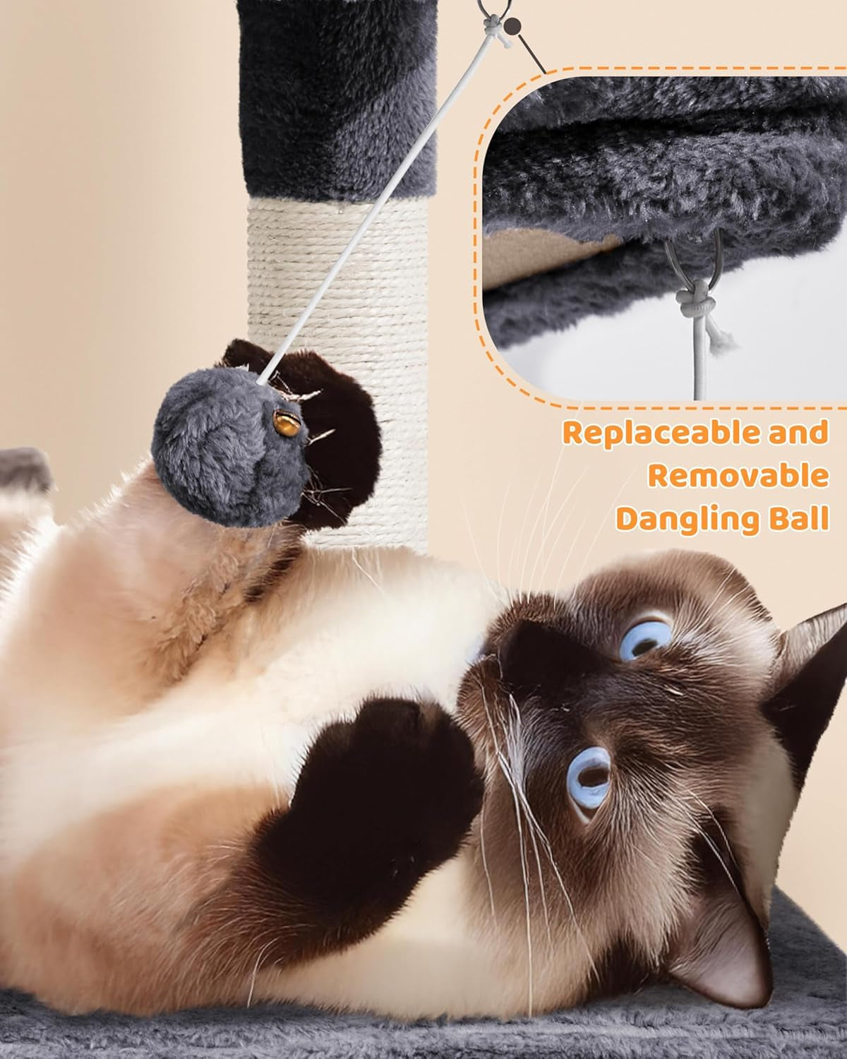 Yaheetech Large Multi-Level Cat Tree, 63 Inches Tall with Sisal-Covered Scratching Posts, Condo, Hammock, Dangling Ball, and Extended Platform for Cats to Play and Sleep.