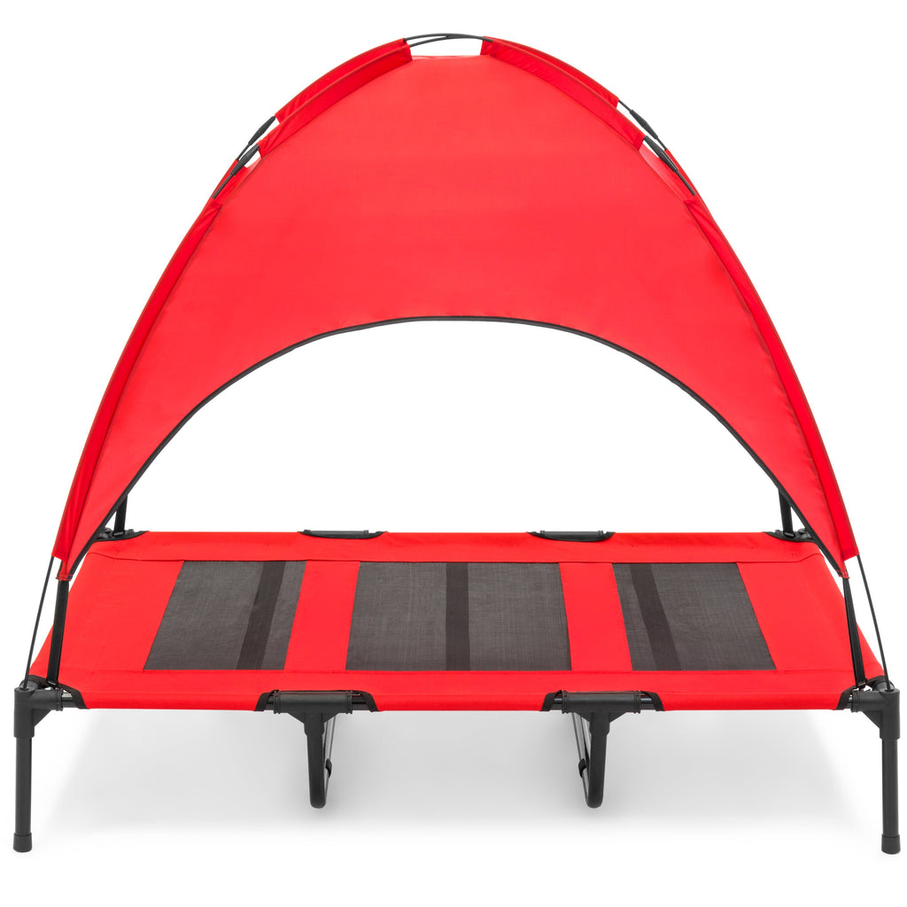 Elevated Cooling Dog Bed, Outdoor Pet Cot W/ Canopy, Carry Bag - 48In