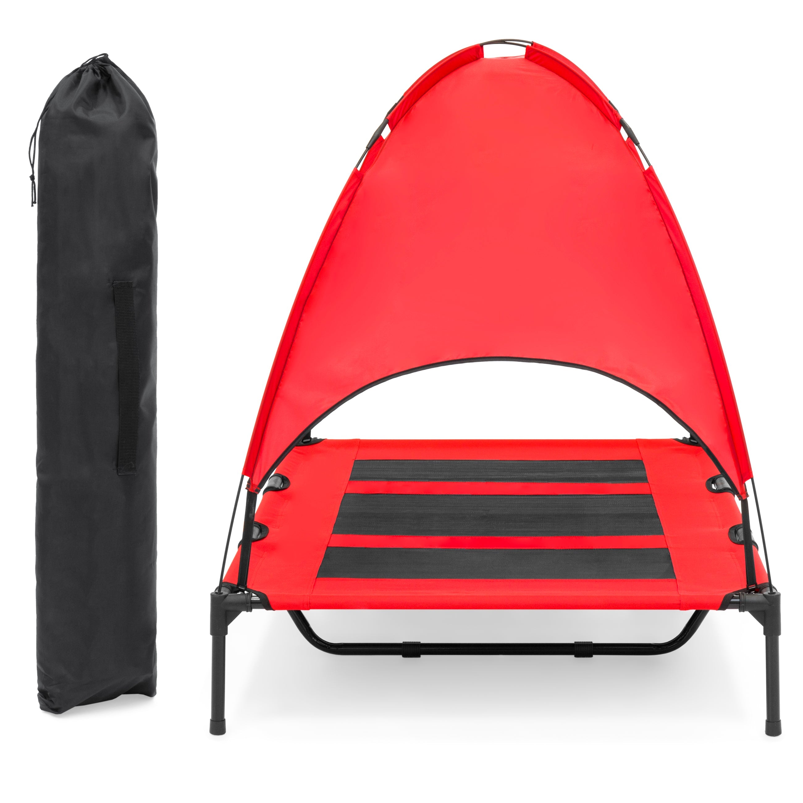 Elevated Cooling Dog Bed, Outdoor Pet Cot W/ Canopy, Carry Bag - 48In