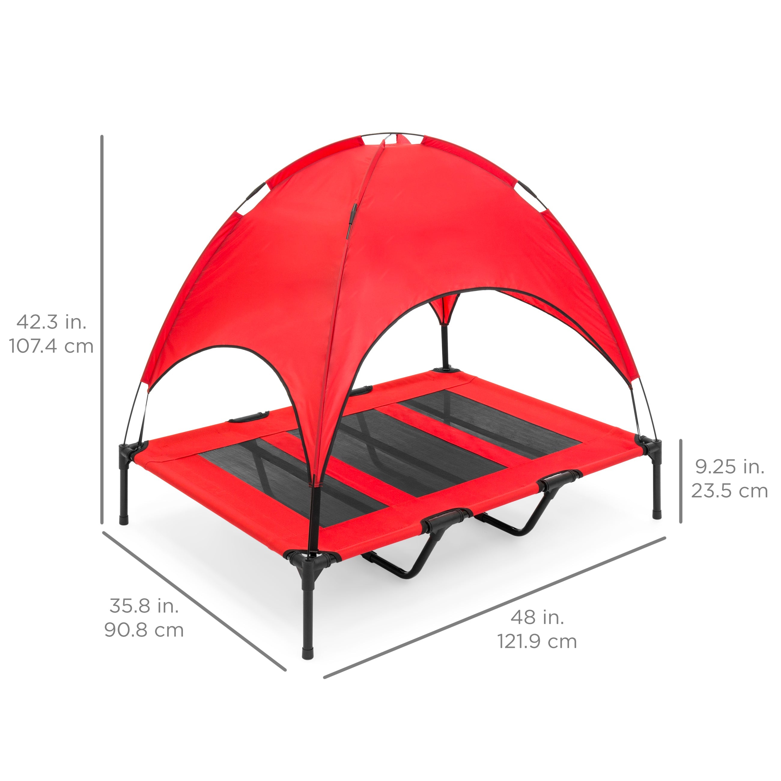Elevated Cooling Dog Bed, Outdoor Pet Cot W/ Canopy, Carry Bag - 48In