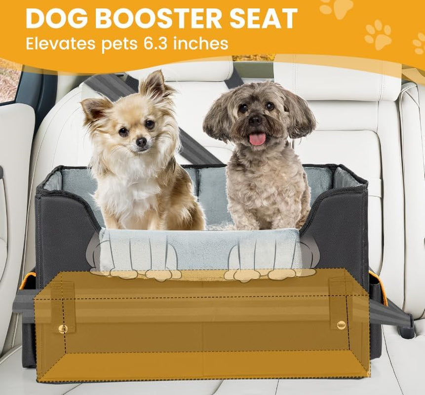 Dog Car Seat for Small Dogs, Elevated Dog Booster Seat Pet Travel Carrier Bed for Car with Adjustable Straps Pet Car Booster Seat for Small Dogs Cats.