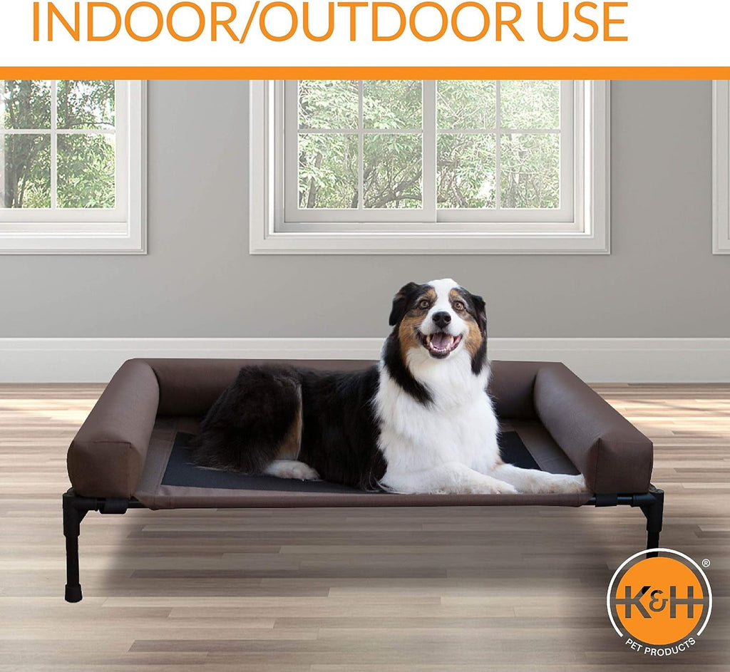 Original Bolster Pet Cot Outdoor Elevated Dog Bed with Removable Bolsters - Chocolate/Black Mesh, Large 30 X 42 X 7 Inches.