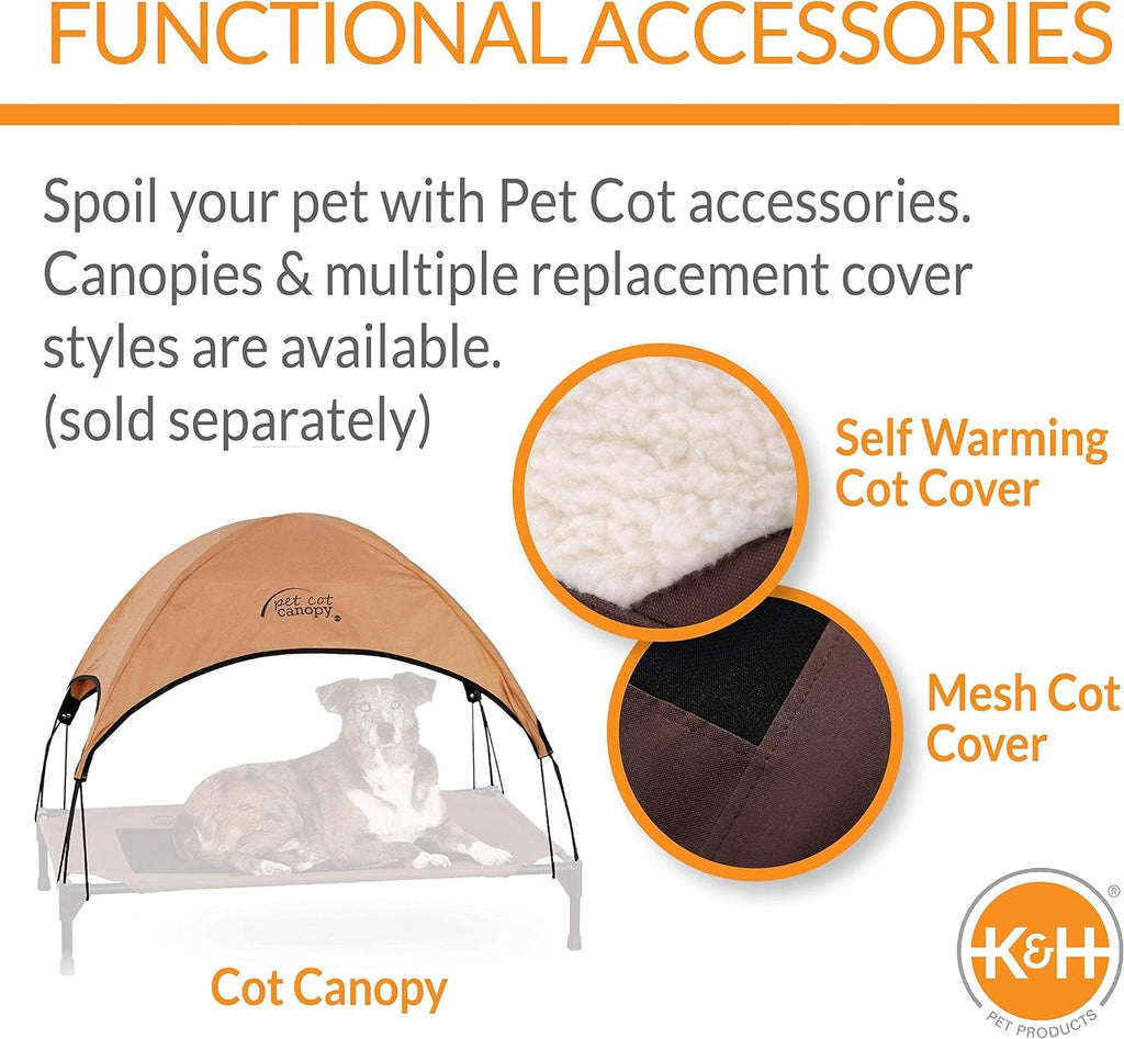 Original Bolster Pet Cot Outdoor Elevated Dog Bed with Removable Bolsters - Chocolate/Black Mesh, Large 30 X 42 X 7 Inches.