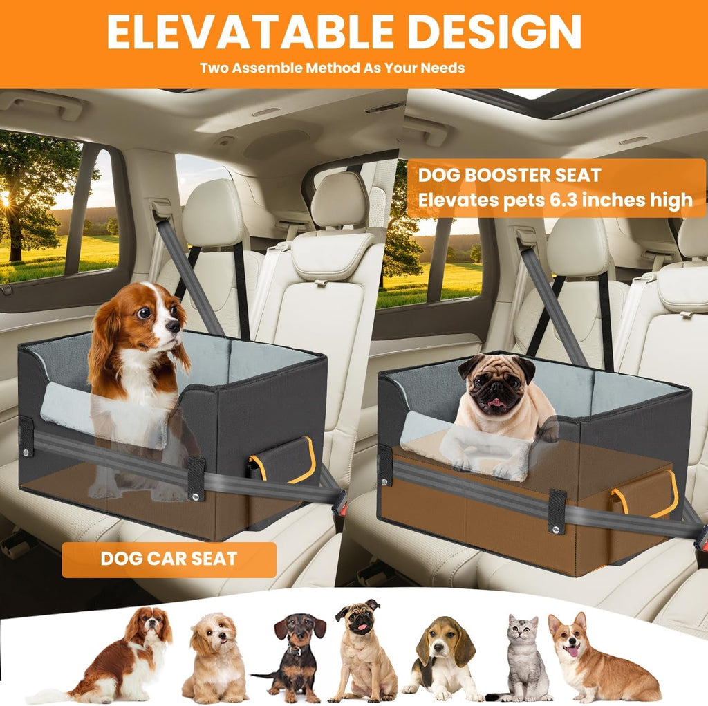 Dog Car Seat for Small Dogs, Elevated Dog Booster Seat Pet Travel Carrier Bed for Car with Adjustable Straps Pet Car Booster Seat for Small Dogs Cats.