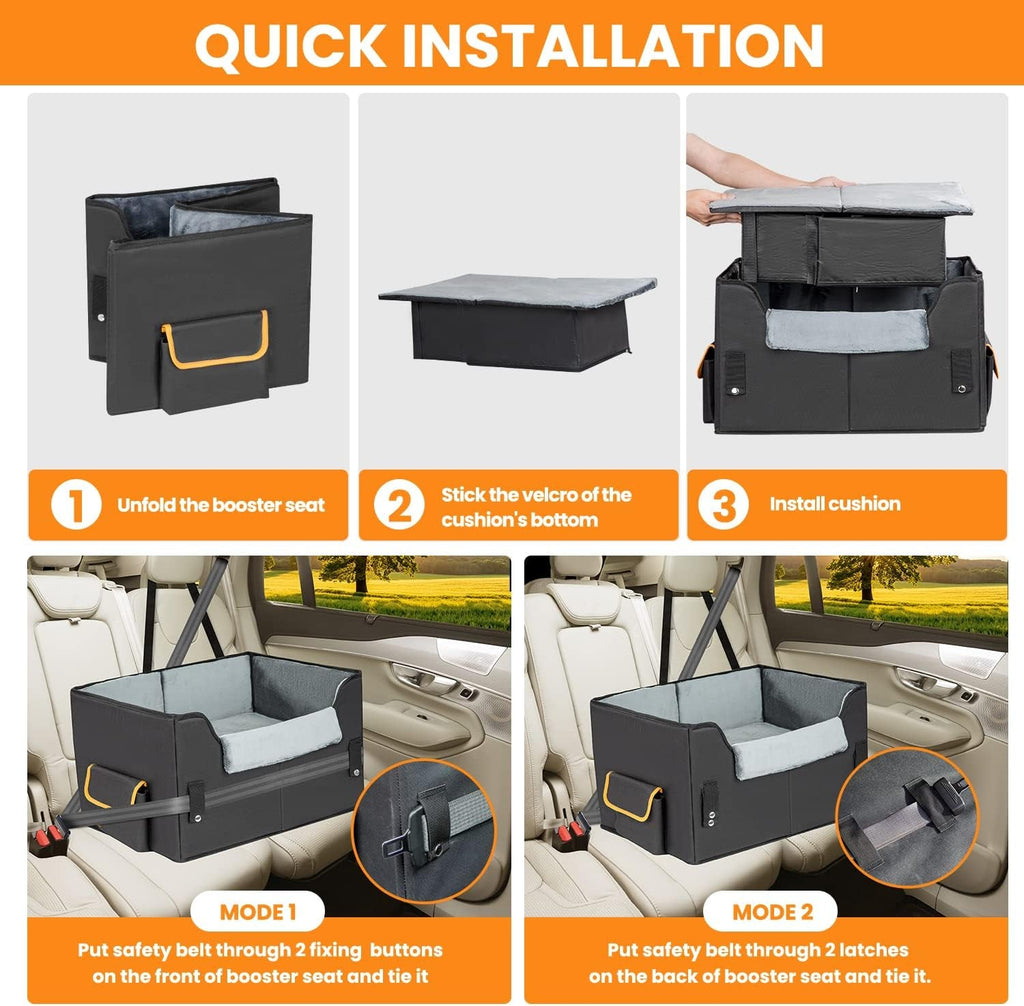 Dog Car Seat for Small Dogs, Elevated Dog Booster Seat Pet Travel Carrier Bed for Car with Adjustable Straps Pet Car Booster Seat for Small Dogs Cats.