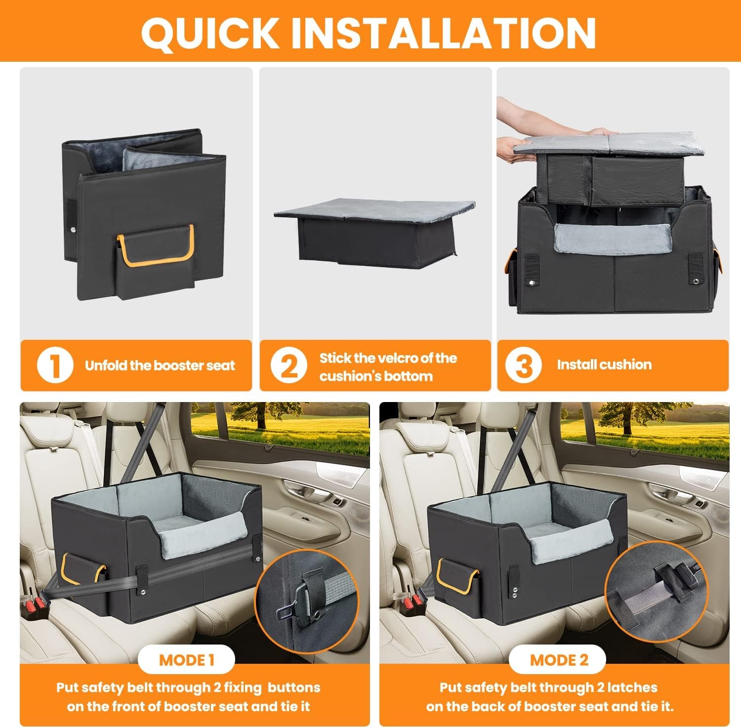 Dog Car Seat for Small Dogs, Elevated Dog Booster Seat Pet Travel Carrier Bed for Car with Adjustable Straps Pet Car Booster Seat for Small Dogs Cats.