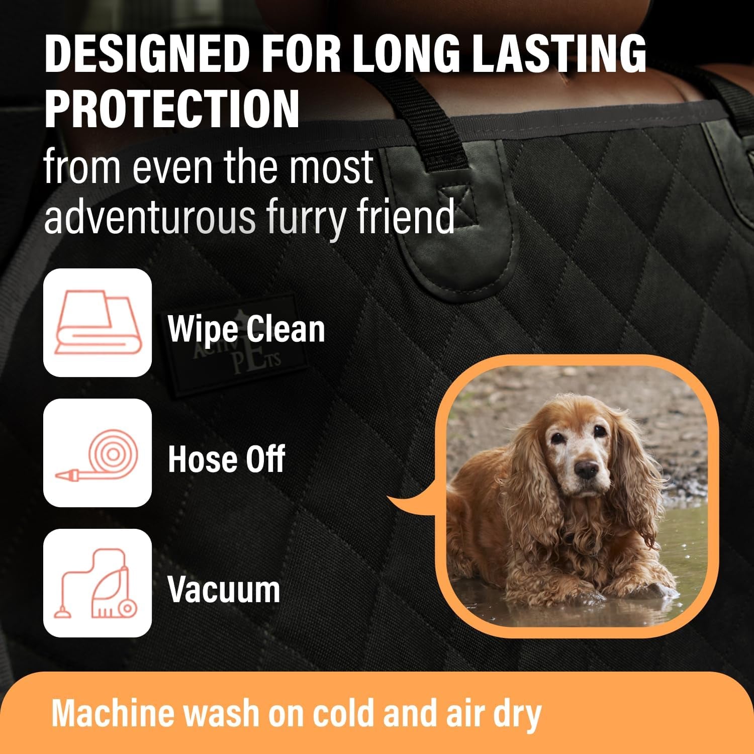 Dog Car Seat Cover for Back Seat. Car Seat Protector Dog Hammock for Car - Waterproof Pet Back Seat Cover for Trucks, Sedans & Suvs - Use with Chom Chom Roller Pet Hair Remover. Orange.